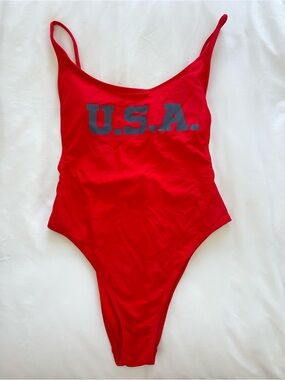 Red One-Piece Swimsuit with USA Logo